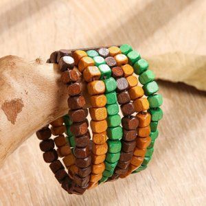 Beautiful Wooden Cube Beaded Layered Bracelet
